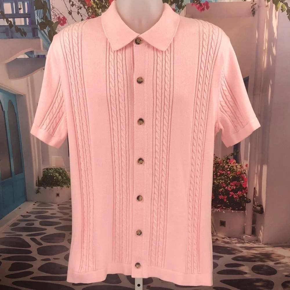 J. Crew Short Sleeve Light Pink Cable Knit Polo Cardigan